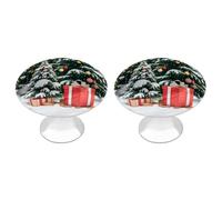FHESDCW Confezione da 2 pomelli per armadietti in acciaio inox con viti, albero di pino e scatola regalo, facili da installare, moderni per cucina, bagno, comò