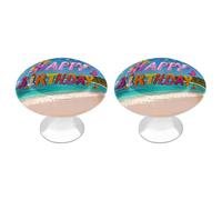 FHESDCW Confezione da 2 pomelli per armadietti in acciaio inox con viti, Happy Birthday on the Beach Drawer Pull Easy Installation, moderni tiri per armadietti per cucina, bagno, comò