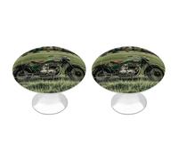 FHESDCW Confezione da 2 pomelli per armadietti in acciaio inox con viti, per cassetti di moto su erba verde, facili da installare, moderni per cucina, bagno, comò