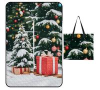 FHESDCW Coperta da picnic con albero di pino e scatola regalo, con borsa tote con cerniera, coperta portatile impermeabile per esterni, leggera, pieghevole, per spiaggia, campeggio, parco, 150 x 100