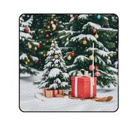 FHESDCW Coperta da picnic con albero di pino e scatola regalo, con borsa tote con cerniera, coperta portatile impermeabile per esterni, leggera, pieghevole, per spiaggia, campeggio, parco, 200 x 200