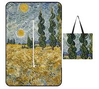 FHESDCW Coperta da picnic con campi di grano e cipressi con borsa tote con cerniera, coperta impermeabile portatile per esterni, leggera, pieghevole, tappetino per spiaggia, campeggio, parco, 150 x