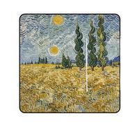 FHESDCW Coperta da picnic con campi di grano e cipressi con borsa tote con cerniera, coperta impermeabile portatile per esterni, leggera, pieghevole, tappetino per spiaggia, campeggio, parco, 150 x
