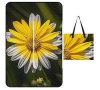 FHESDCW Coperta da picnic con fiori gialli grigi con borsa tote con cerniera, coperta portatile impermeabile per esterni, leggera e pieghevole, per spiaggia, campeggio, parco, 150 x 100 cm