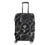 FHESDCW Copertura per valigie con teschio di peonia nera, accessori da viaggio lavabili, protezione antigraffio e antipolvere, adatta per bagagli da 48 a 81 cm, Stile:, M, Classico