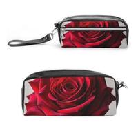 FHESDCW Elegante astuccio con rosa rossa, grande capacità, con cerniera, borsa per cosmetici da appendere, impermeabile, per viaggi, astuccio vintage in pelle per donne e uomini