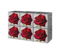 FHESDCW Elegante scatola portaoggetti pieghevole con manici a forma di rosa rossa, in tessuto Oxford resistente, 6 pezzi, organizer pieghevole per armadio, per casa, scaffale, ufficio, viaggi