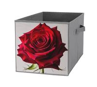 FHESDCW Elegante scatola portaoggetti pieghevole con manici a forma di rosa rossa, resistente Oxford, 1 organizer pieghevole per armadio, per casa, scaffale, ufficio, viaggi
