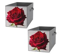 FHESDCW Elegante scatola portaoggetti pieghevole con manici a forma di rosa rossa, resistente Oxford, 2 pezzi, organizer pieghevole per armadio, per casa, scaffale, ufficio, viaggi