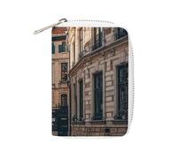 FHESDCW Facade Architecture Urban Image Card Holder per uomini e donne, porta carte di credito in pelle con 20 scomparti per carte di credito piccola borsa con cerniera