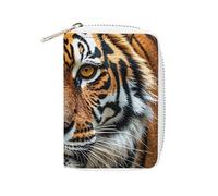 FHESDCW Fierce Tiger, porta carte di credito, unisex, in pelle, con 20 scomparti per carte, piccola borsa con cerniera