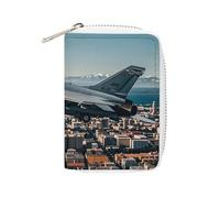 FHESDCW Fighter Jets Fly over Cities Porta carte di credito per uomini e donne, in pelle, con 20 scomparti per carte di credito, piccola borsa con cerniera