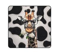 FHESDCW Giraffe Bites The Rose coperta da picnic con borsa tote con cerniera, coperta impermeabile portatile per esterni, leggera e pieghevole, tappetino per spiaggia, campeggio, parco, 150 x 150 cm