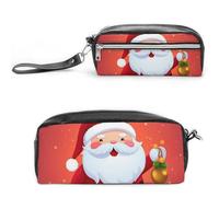 FHESDCW Grazioso astuccio con Babbo Natale, grande capacità, con cerniera, da appendere, impermeabile, per viaggi, astuccio vintage in pelle per donne e uomini