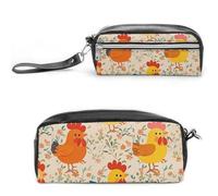 FHESDCW Grazioso astuccio con gallo e pulcino, grande capacità, con cerniera, da appendere, impermeabile, per viaggi, astuccio vintage in pelle per donne e uomini