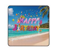 FHESDCW Happy Birthday on The Beach Coperta da picnic con borsa tote con cerniera, coperta impermeabile portatile per esterni, tappetino leggero pieghevole per spiaggia, campeggio, parco, 200 x 200 cm