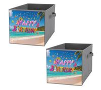 FHESDCW Happy Birthday on the Beach Scatola portaoggetti pieghevole con manici, cubi portaoggetti Oxford resistenti, 2 pezzi, organizer pieghevole per armadio, per casa, scaffale, ufficio, viaggi