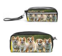 FHESDCW Happy Little Dog, astuccio grande capacità con cerniera, borsa per cosmetici da appendere, impermeabile, per viaggi, astuccio vintage in pelle per donne e uomini