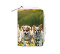 FHESDCW Happy Little Dog, porta carte di credito in pelle per uomini e donne, con 20 scomparti per carte di credito, piccola borsa con cerniera
