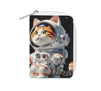 FHESDCW Interessante porta carte di credito con gatto astronauta per uomini e donne, porta carte di credito in pelle con 20 scomparti per carte di credito piccola borsa con cerniera