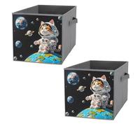 FHESDCW Interessante scatola portaoggetti pieghevole con motivo astronauta con manici, cubi portaoggetti Oxford resistenti, 2 pezzi, organizer pieghevole per armadio, per casa, scaffale, ufficio