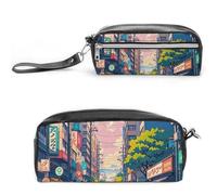 FHESDCW Japanese Streets - Astuccio grande capacità con cerniera, da appendere, impermeabile, per viaggi, astuccio vintage in pelle per donne e uomini