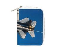 FHESDCW Jet Fighter - Porta carte di credito in pelle per uomini e donne, con 20 scomparti per carte di credito, piccola borsa con cerniera