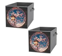 FHESDCW Lanterna rotonda splendido modello pieghevole scatola portaoggetti con manici, durevole Oxford Storage Cubes, 2 pezzi organizer pieghevole armadio per casa, scaffale, ufficio, viaggi