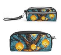 FHESDCW Lanterns Hang from the Trees, astuccio grande capacità con cerniera, borsa per cosmetici impermeabile da appendere, per viaggi, astuccio vintage in pelle per donne e uomini