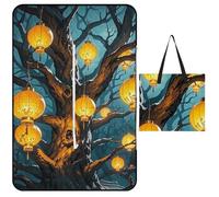 FHESDCW Lanterns Hang from the Trees, coperta da picnic con borsa con cerniera, impermeabile, portatile, per esterni, leggera, pieghevole, per spiaggia, campeggio, parco, 150 x 100 cm