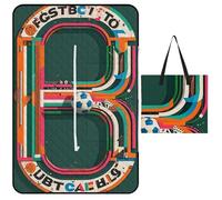 FHESDCW Lettere con elementi di calcio coperta da picnic con borsa tote con cerniera, coperta impermeabile portatile per esterni, tappetino leggero pieghevole per spiaggia, campeggio, parco, 150 x 100