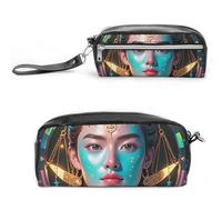 FHESDCW Libra's Interessante astuccio per matite, grande capacità, con cerniera, borsa per cosmetici impermeabile da appendere, per viaggi, astuccio vintage in pelle per donne e uomini