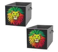 FHESDCW Lion's Head Majestic - Scatola portaoggetti pieghevole con manici, cubi portaoggetti Oxford resistenti, 2 pezzi, organizer pieghevole per armadio, per casa, scaffale, ufficio, viaggi