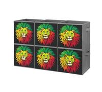 FHESDCW Lion's Head Majestic - Scatola portaoggetti pieghevole con manici, cubi portaoggetti Oxford resistenti, 6 pezzi, organizer pieghevole per armadio, per casa, scaffale, ufficio, viaggi