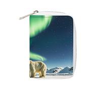 FHESDCW Northern Lights - Porta carte di credito con orso polare per uomini e donne, in pelle, con 20 scomparti per carte di credito, piccola borsa con cerniera