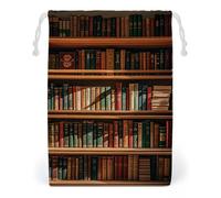 FHESDCW Old Bookshelf - Borsa in tela con coulisse, riutilizzabile, da viaggio, lavabile, per regali, caramelle, cosmetici, 12 x 18 cm