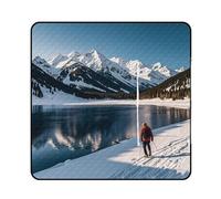 FHESDCW People Cross Lakes coperta da picnic con borsa tote con cerniera, coperta portatile impermeabile per esterni, leggera e pieghevole, per spiaggia, campeggio, parco, 150 x 150 cm