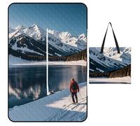 FHESDCW People Cross Lakes coperta da picnic con borsa tote con cerniera, coperta portatile impermeabile per esterni, leggera e pieghevole, per spiaggia, campeggio, parco, 150 x 100 cm