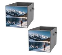 FHESDCW People Cross Lakes Scatola portaoggetti pieghevole con manici, cubi portaoggetti Oxford resistenti, 2 pezzi, organizer pieghevole per armadio, per casa, scaffale, ufficio, viaggi