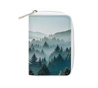 FHESDCW Porta carte di credito blu verde paesaggio albero per uomini e donne, porta carte di credito in pelle con 20 scomparti per carte di credito piccola borsa con cerniera