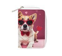FHESDCW Porta carte di credito con cani che indossano occhiali da sole per uomini e donne, porta carte di credito in pelle con 20 scomparti per carte di credito piccola borsa con