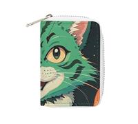 FHESDCW Porta carte di credito con gatto verde anime per uomini e donne, porta carte di credito in pelle con 20 scomparti per carte di credito piccola borsa con cerniera