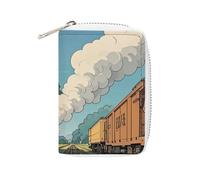FHESDCW Porta carte di credito con locomotiva rurale, per uomini e donne, porta carte di credito in pelle con 20 scomparti per carte di credito, piccola borsa con cerniera