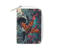 FHESDCW Porta carte di credito con scheletro della morte per uomini e donne, porta carte di credito in pelle con 20 scomparti per carte di credito piccola borsa con cerniera