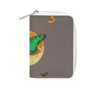 FHESDCW Porta carte di credito con sole e luna verde falena per uomini e donne, porta carte di credito in pelle con 20 scomparti per carte di credito piccola borsa con cerniera