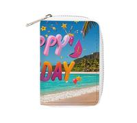 FHESDCW Porta carte di credito Happy Birthday on The Beach per uomini e donne, porta carte di credito in pelle con 20 scomparti per carte di credito piccola borsa con cerniera