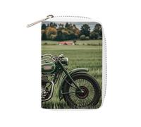 FHESDCW Porta carte di credito in pelle con motivo motociclette su erba verde, per uomini e donne, con 20 scomparti per carte di credito, piccola borsa con cerniera