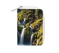 FHESDCW Porta carte di credito in pelle di pino verde cascata per uomini e donne, porta carte di credito con 20 scomparti per carte di credito piccola borsa con cerniera