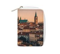 FHESDCW Porta carte di credito The Old Town at Sunset per uomini e donne, porta carte di credito in pelle con 20 scomparti per carte di credito piccola borsa con cerniera