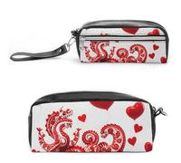 FHESDCW Red Love Little Dragon Astuccio grande capacità con cerniera, borsa cosmetica impermeabile da appendere per viaggi, astuccio vintage in pelle per donne e uomini